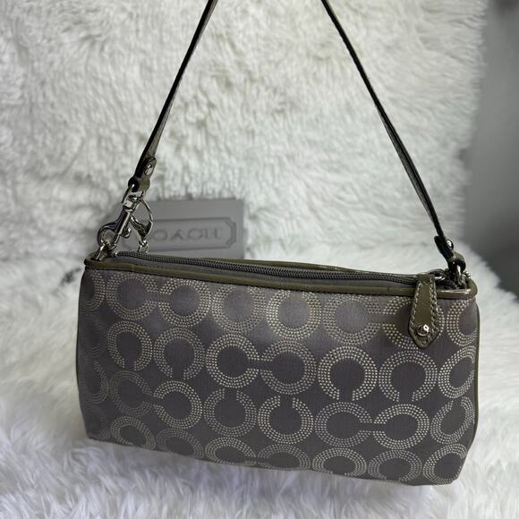 COACH y2k Patent Leather Canvas Gray Signature Canvas Wristlet Mini Purse - Picture 2 of 11